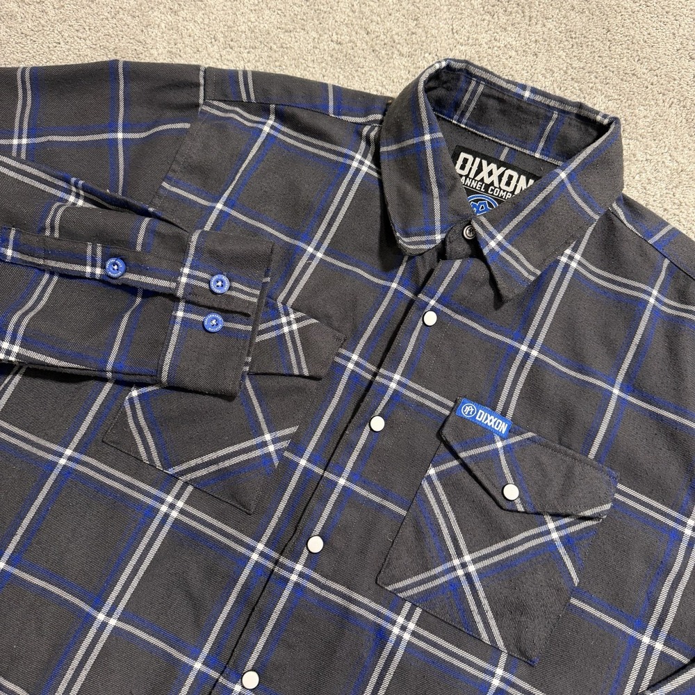 Dixxon Flannel Shirt Mens LT Large Tall Gray/Blue Plaid Performance Machine Snap